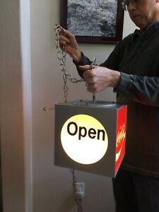Vintage 1970’s Coca-Cola Cashier’s Rotating Cube Light-Up Open Sign, WORKS!