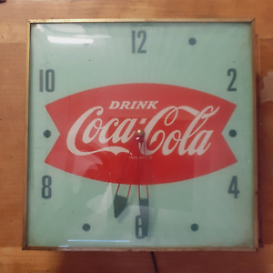 Stunning Vintage 1950's PAM Fishtail Coca Cola Lighted Clock; Works Great!