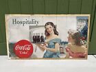 Vtg 1948 Coca Cola "Hospitality" Two Pinup Girls Litho Cardboard Sign 36"x20"