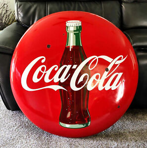 1950's VINTAGE 36" COCA COLA PORCELAIN BOTTLE BUTTON SIGN SODA ADVERTISING COKE
