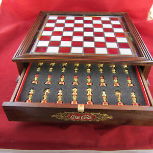 1996 Franklin Mint Coca Cola stained glass chess Set - Solid Walnut Case