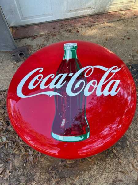 Original porcelain coca cola button sign vintage 36 inch