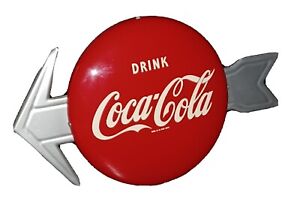 Antique Coca-Cola Coke Metal Advertising Disc Button Soda Sign With Arrow 12"