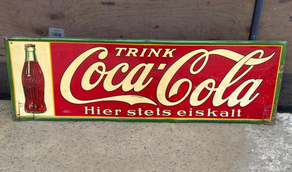 RARE 1936 PRE WW2 GERMAN Original Coca-Cola Advertising Tin Sign TRINK COCA COLA