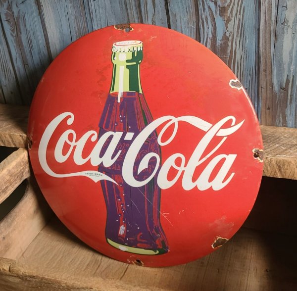 Vintage Coca Cola Coke Bottle Porcelain Soda Pop Advertising Dome Button Sign