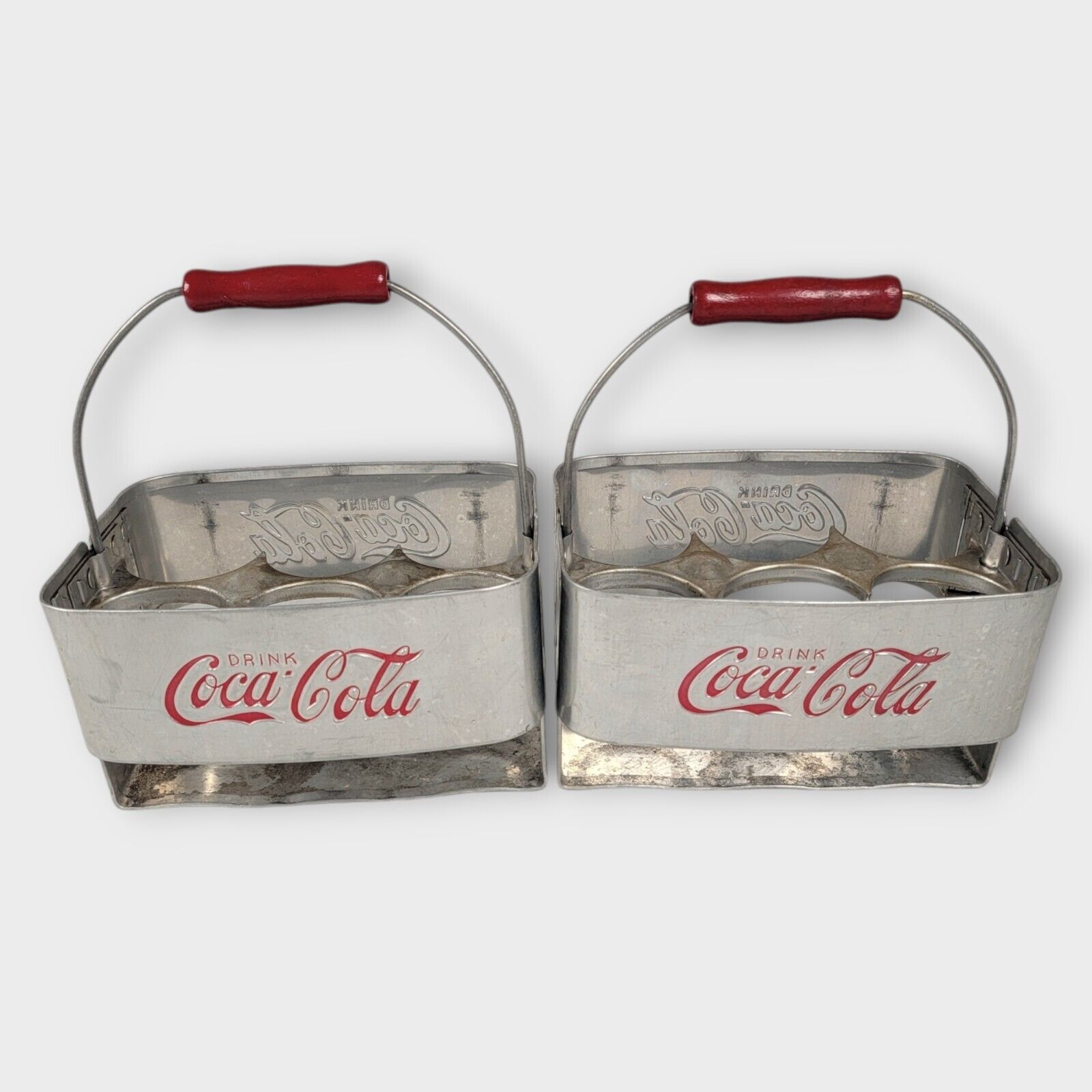 Vintage Aluminum Coca Cola Six Pack Bottle Holders Mid Century Retro Lot of 2