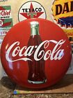 LG. ORIGINAL & AUTHENTIC ''COCA-COLA''' BUTTON PORCELAIN SIGN 36 INCH