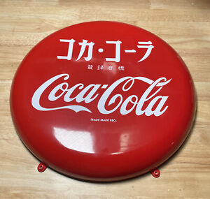 RARE 1970-80’s Japanese Coca-Cola 16” Dia Dome Metal Porcelain Sign NOS Japan