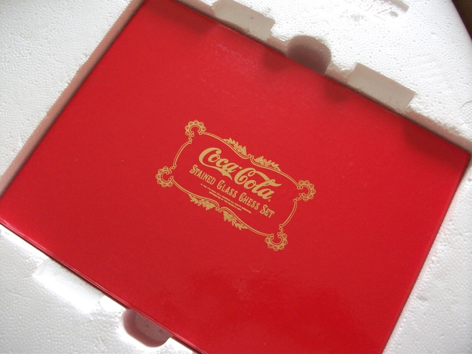 Coca Cola Franklin Mint collectors chess set, stained glass chess board