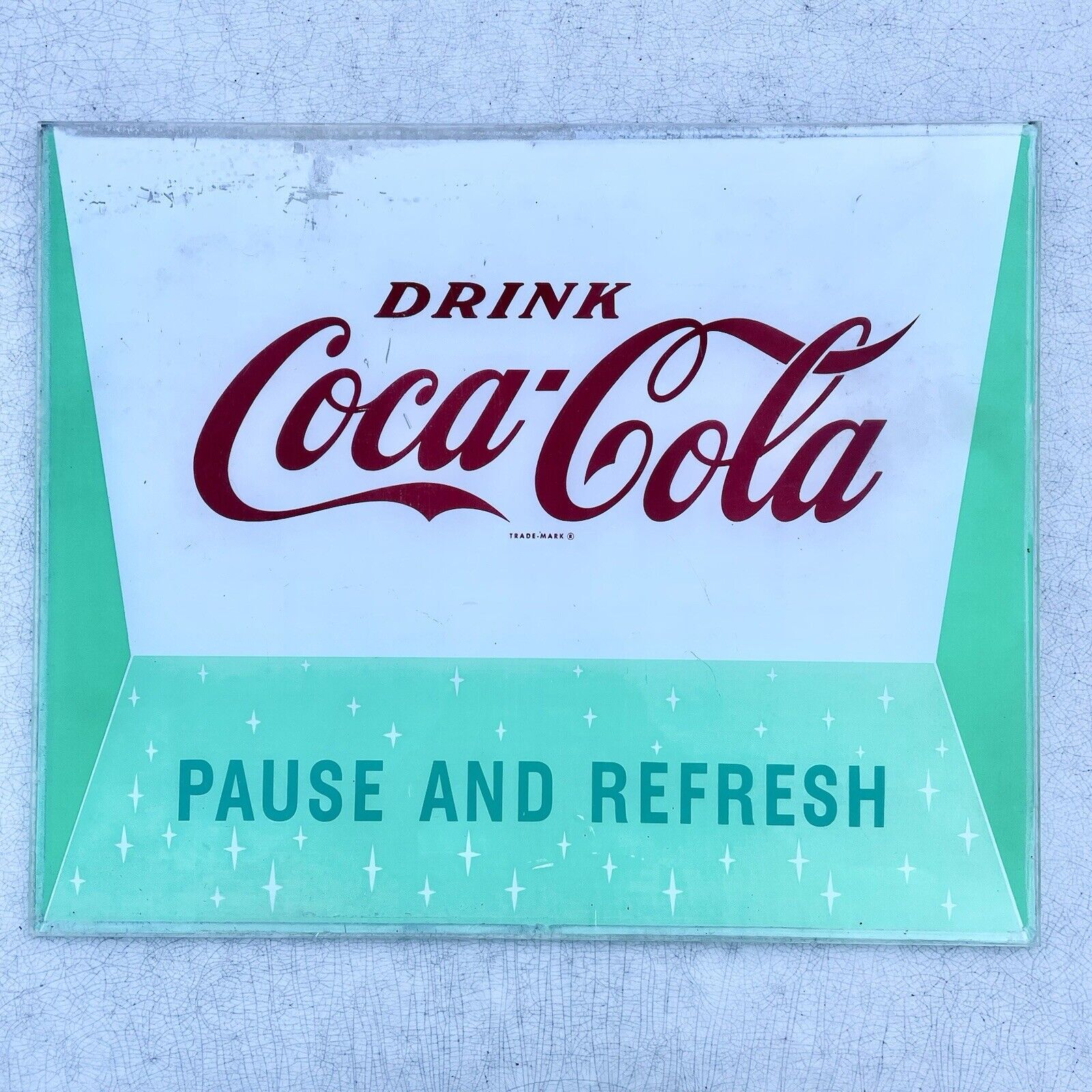VTG Drink Coca cola pause and refresh plexiglass from coke vending machine