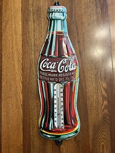 Dec. 25, 1923 Coca-Cola "Christmas Bottle" Tin Thermometer  *ORIGINAL*