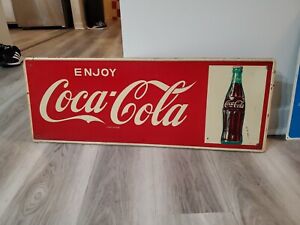c.1950s Original Vintage Enjoy Coca Cola Sign Metal Bottle MCA Grocery Coke Cool