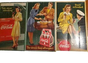 Lot Of 3 Vintage 1940s Coca Cola Posters. These Posters Are 27 X 16 Inches.