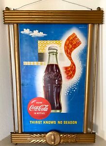 Orig. ART DECO COCA-COLA FRAME w DOUBLE SIDED 1955 POSTER SIGNED WEIMAR PURCELL