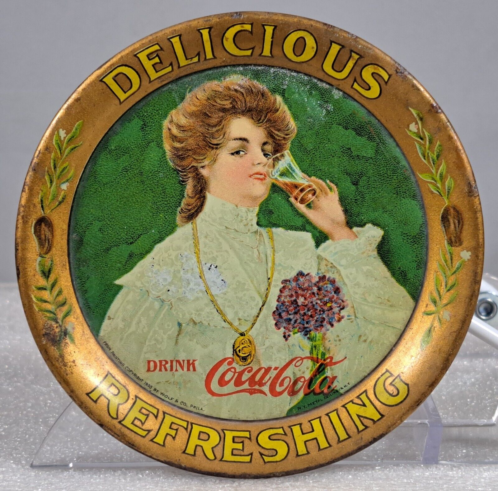 Scarce Early 1905 Coca Cola Tin Litho Tip Tray Soda Fountain Antique Advertising
