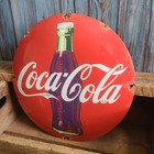 Vintage Coca Cola Coke Bottle Porcelain Soda Pop Advertising Dome Button Sign
