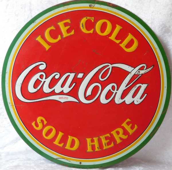 Vintage 1933 Coca Cola Watermelon Ice Cold Sold Here Soda Pop Metal Sign 19 3/4"