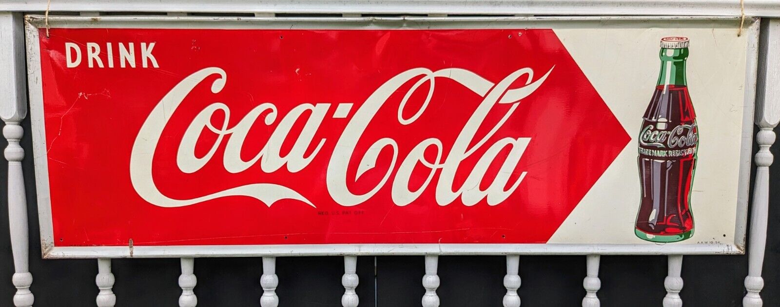 Vintage Original 1954 "Drink Coca-Cola" Metal Arrow Sign 54" x 18"