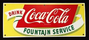 Coca Cola 1950's Porcelain "Fountain Service"  Sign.  Absolutely Mint.