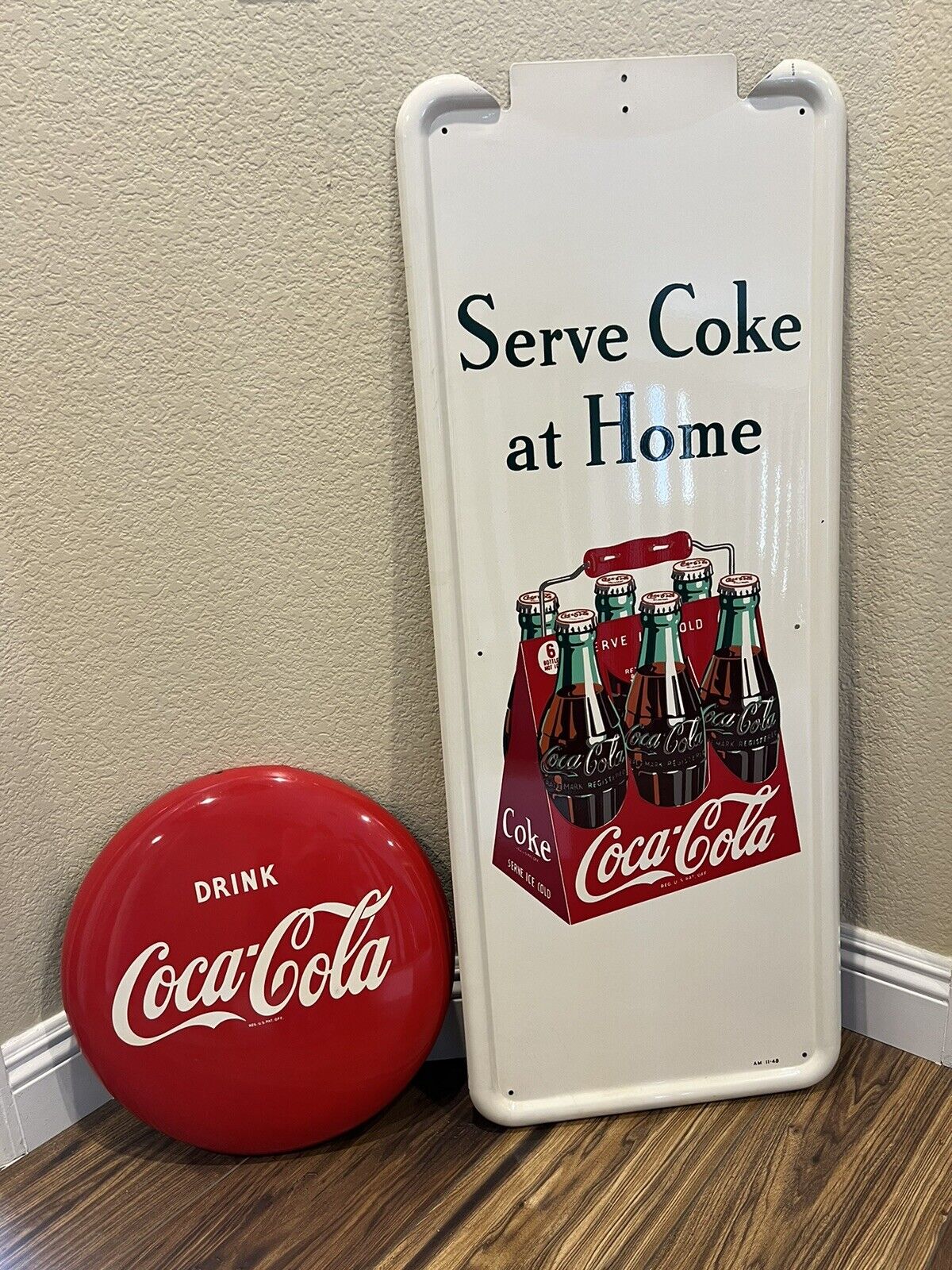 Old Vintage 1948 Coca Cola Soda Sign 6 Pack Bottle Case Pilaster  W/ Coke Button