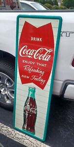 Vintage Advertising Coca Cola Fishtail Enjoy that REFRESHING Feeling Tin Sign