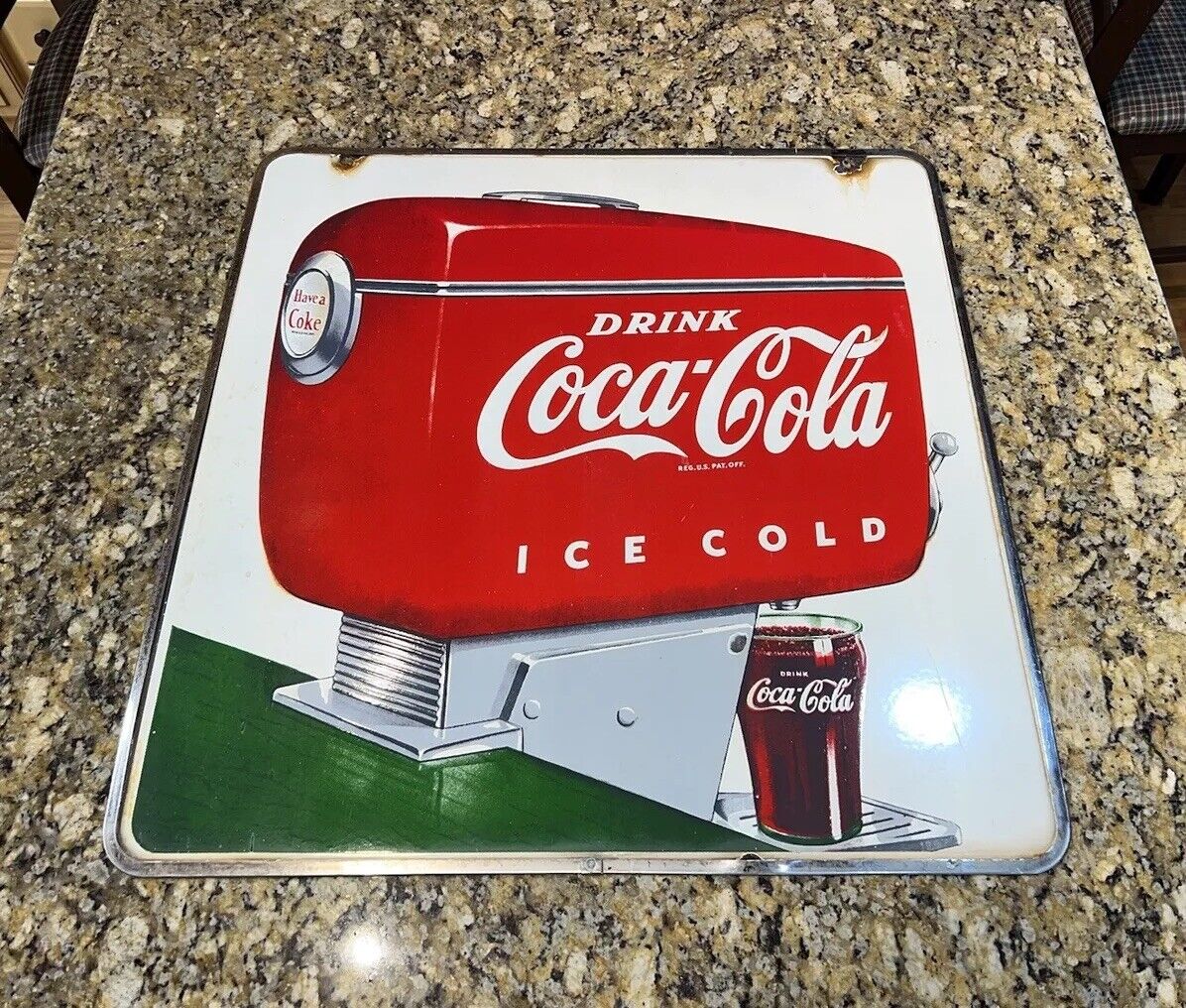 Vintage Coca Cola Sign Fountain Dispenser Porcelain Double Sided DS Soda Coke