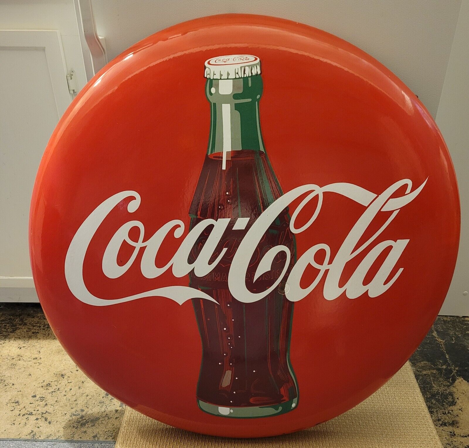 Vintage original porcelain Coca Cola button sign 36 inch
