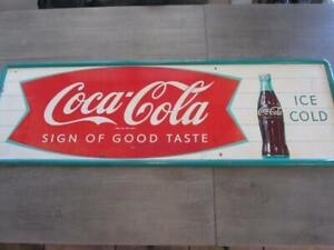 HUGE Vintage Coca-Cola Fish Tail Sign Original 55" x 18" Antique Coke 10442