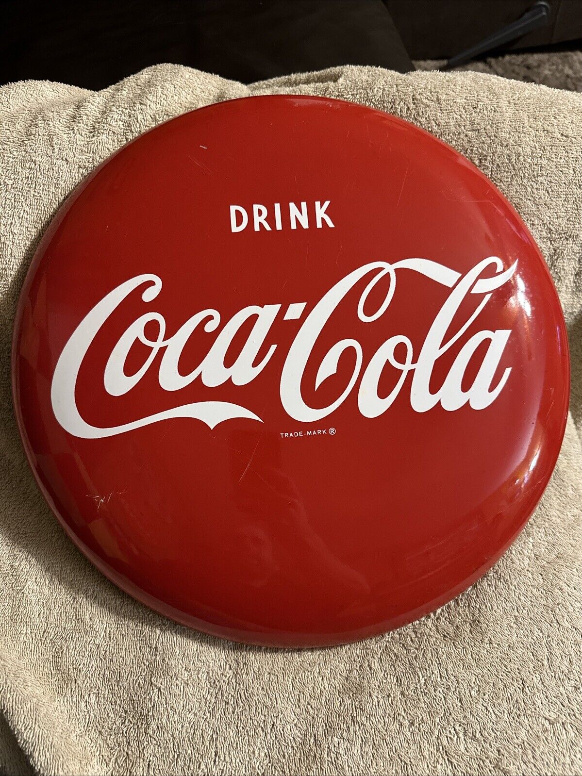 1953 16” COCA COLA BUTTON ADVERTISING SIGN