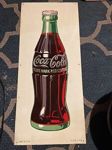 VTG Coca Cola Soda Advertising Metal Sign 1946 Bottle USA A.A.W 2-46 Mancave
