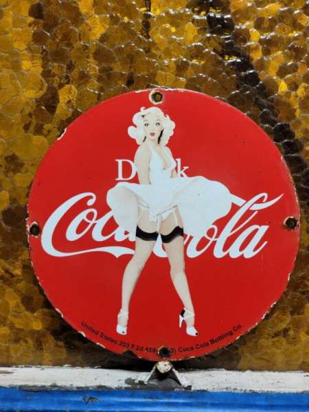 OLD VINTAGE COCA COLA PORCELAIN SIGN MARILYN MONROE SODA POP BEVERAGE COKE DRINK