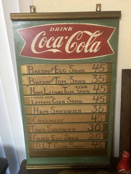 VINTAGE COCA-COLA MENU BOARD "DRINK COCA-COLA" PANEL W/ 10 MENU SELECTION SLOTS