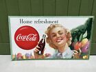 Vtg 1949 Coca Cola Home Refreshment Girl with Flowers Litho Cardboard Sign 36"