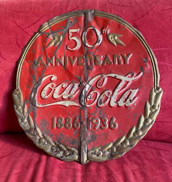 Coca-Cola 1936 50Th Anniversary Kay Display Metal Sign Plaque RARE!