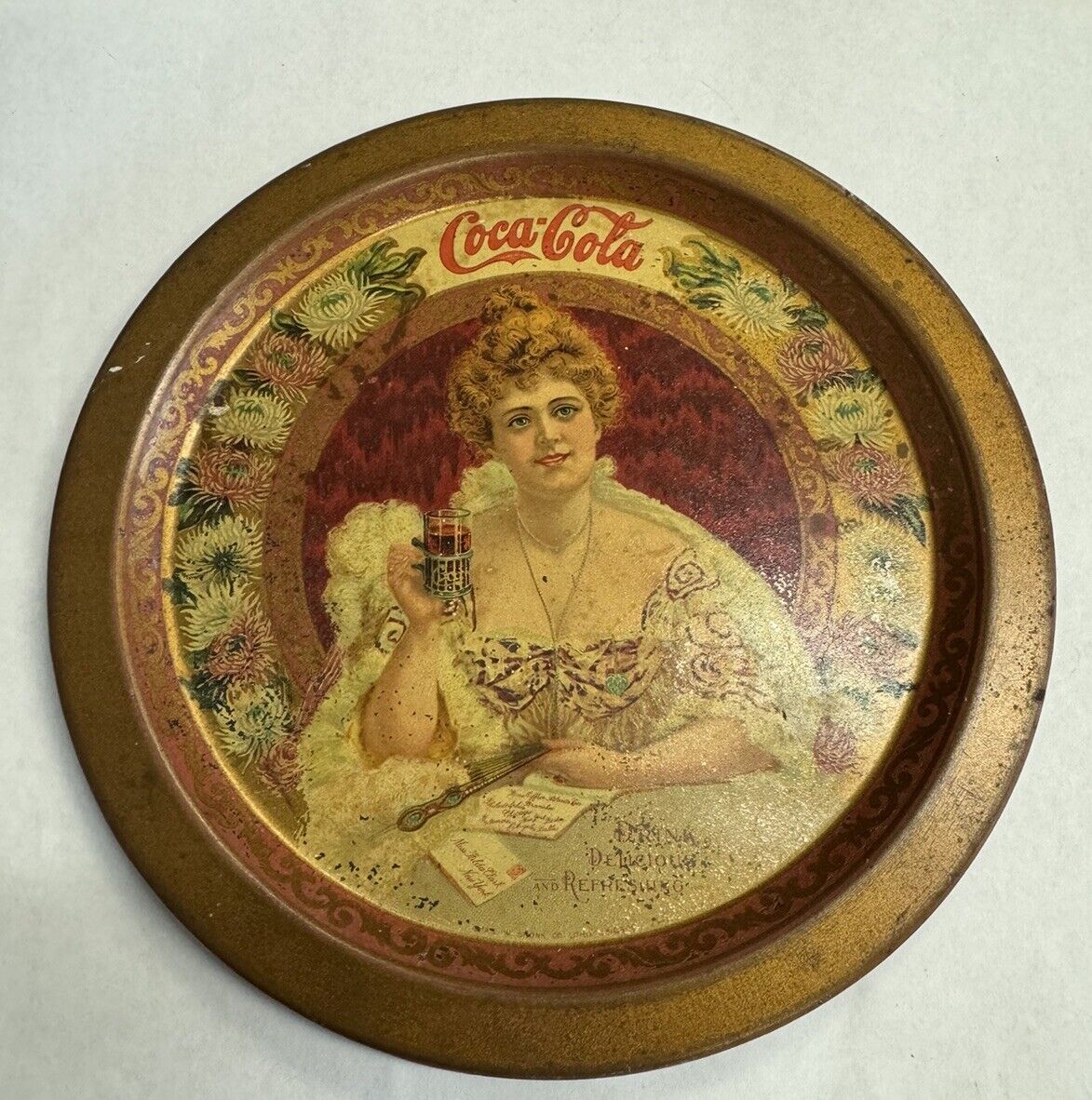 COCA-COLA Tin Lithograph Tip Tray Girl Advertising Original Vintage