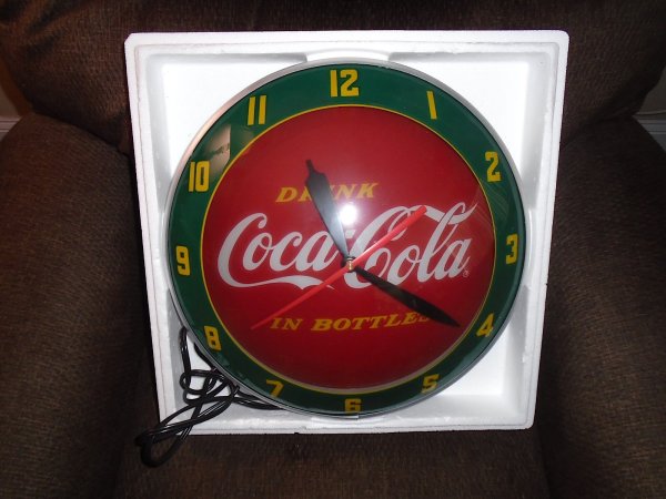 New Listing2003 Coca-Cola double glass clock AR-8004 by American Retro in box (red/green)
