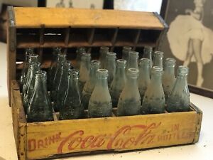 Full Set of 24 Coca Cola 6oz Green Glass Bottles With 2 Original Wooden Crates