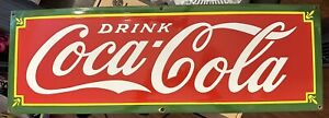 Coca Cola Vintage Porcelain Sign 10” X 30”
