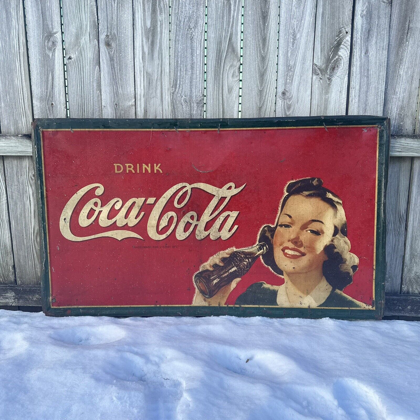 Vintage Coca Cola Soda Tin Sign Girl Bottle Country / General Store Gas Station