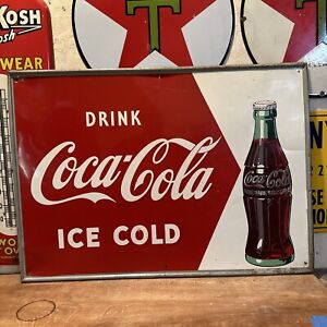 ORIGINAL & AUTHENTIC '' DRINK COCA - COLA'' PAINTED METAL SIGN 20X28 INCH NICE!