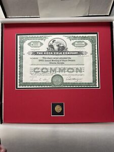 Rare Coca-Cola 100th Shareholder Meeting Stock Certificate &Gold Pin with Letter