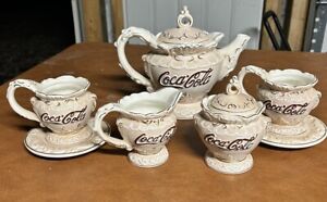 Coca Cola Teapot  Set 1998 Victorian Series Cream,Pink,Gold Color Complete Set!!
