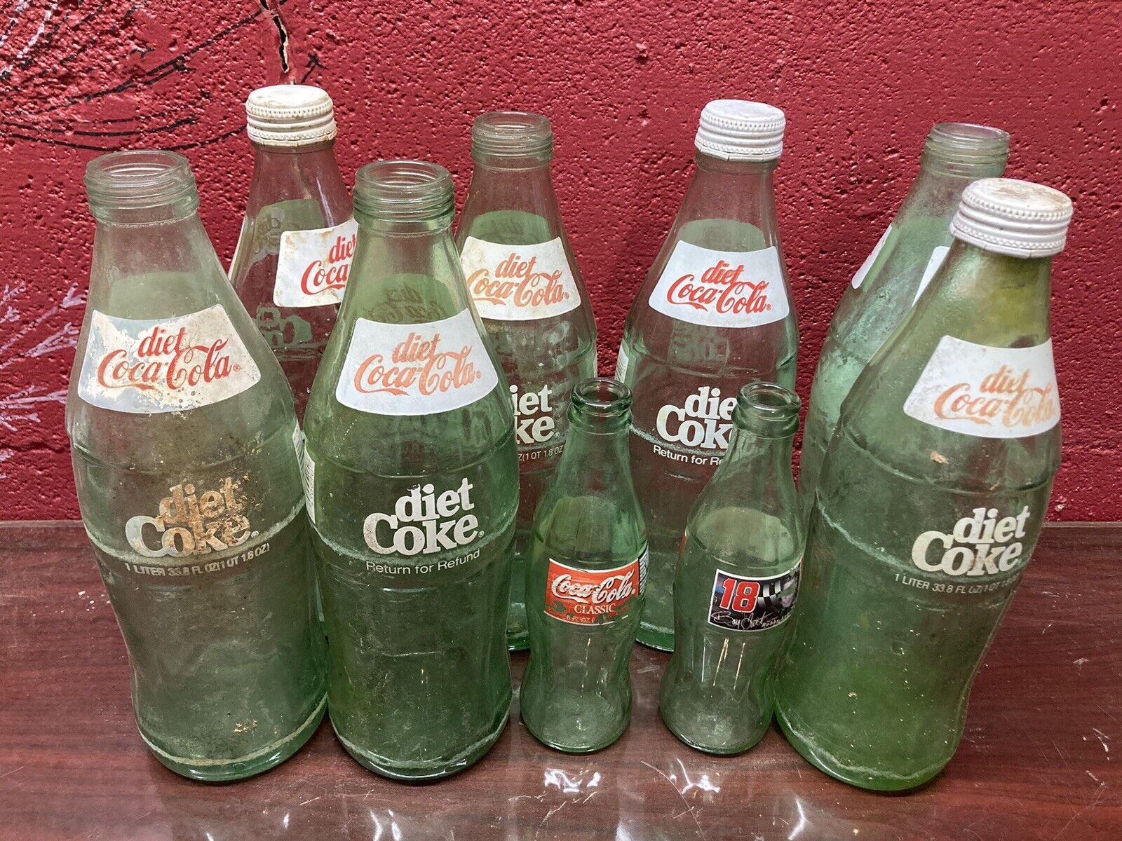 VTG DIET COKE COCA COLA 1 Liter Return For Refund Bottles Lot Of 7 Plus 2 Small