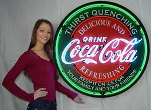 Neon Sign Coca Cola Vendo Soda Machine wall lamp light bottle 36" steel Case