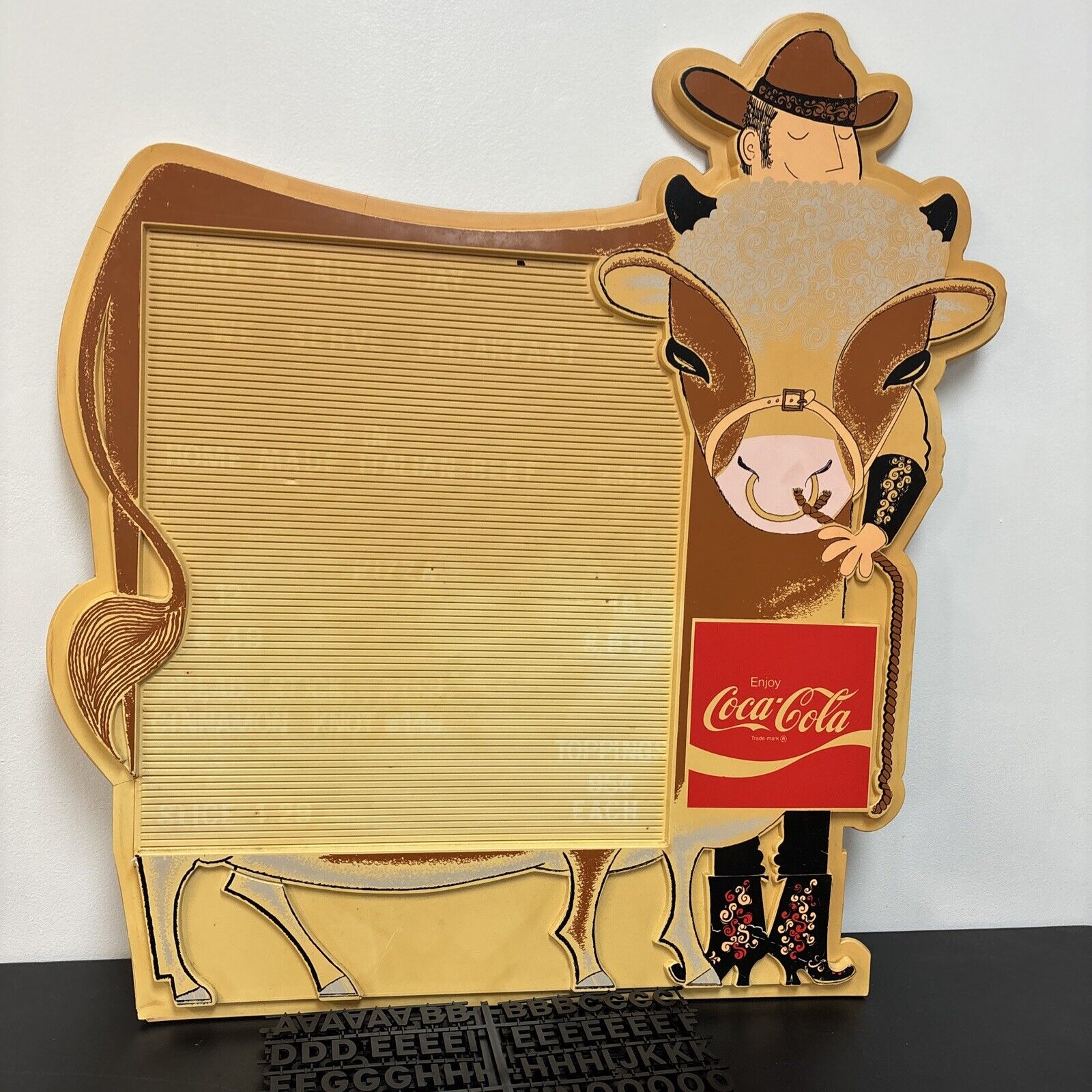 Vintage Coca-Cola Cowboy Cow Menu Board Sign w/ NOS Letters & Numbers RARE #207
