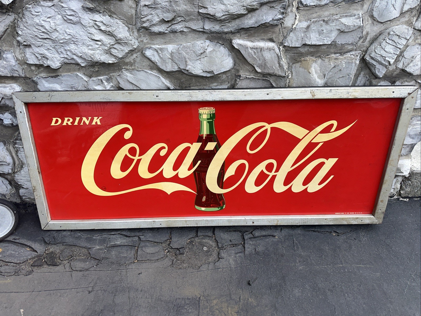 Vintage Coca-Cola metal sign advertisement drink Coke 5’ X 22” Robertson 11/1950