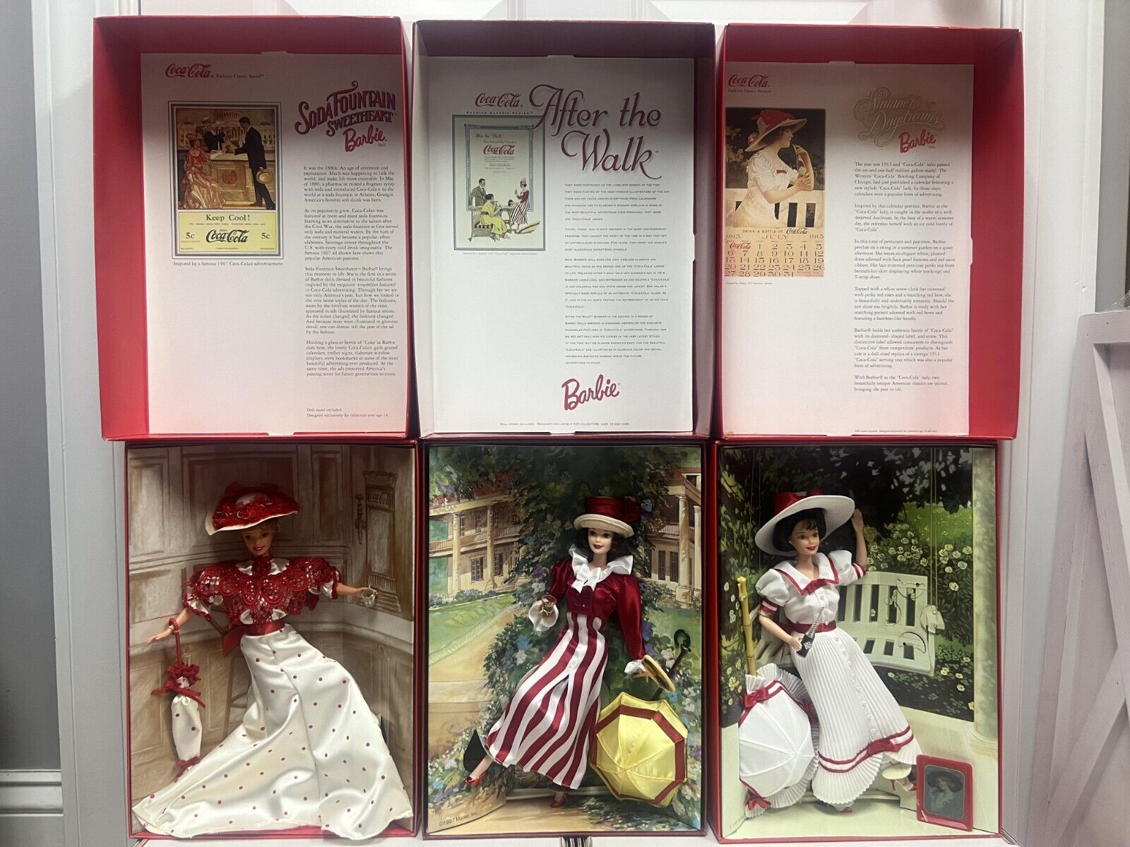 Coca Cola BARBIE SET Box 1, 2, and 3 Set - Fashion Santa Doll Mattel 1996-1997