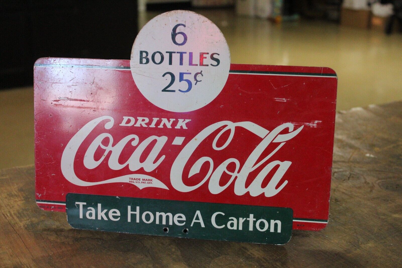 RARE 1950s 2 SIDED COCA COLA PAINTED METAL RACK TOPPER DEALER SIGN TAKE CARTON