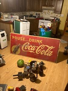 Vintage Coca Cola 3-46 Masonite Sign cardboard gd condition. 70 by 34