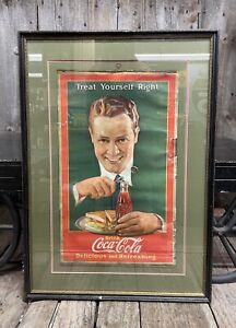 Antique ‘Treat Yourself Drink Coca Cola’ Litho Advertising Country Store Sign